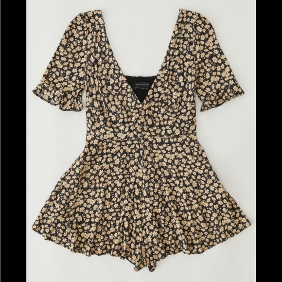 Urban Outfitters Pants - Urban Outfitters Tea Time Black and Yellow Floral Plunging Romper XS